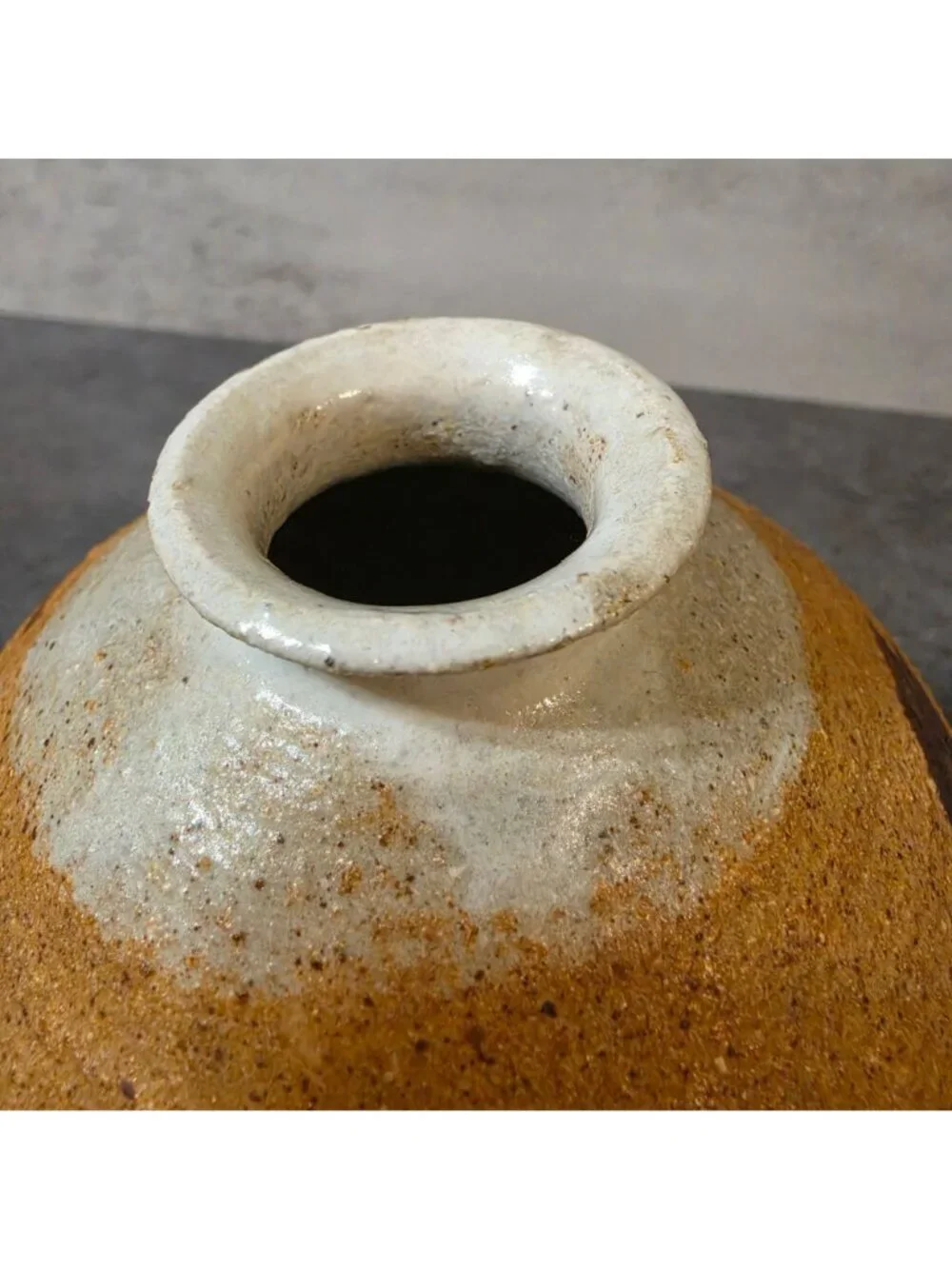 Vintage Mid Century Studio Pottery Weed Pot Vase Signed Mayer Shino Glaze 4”